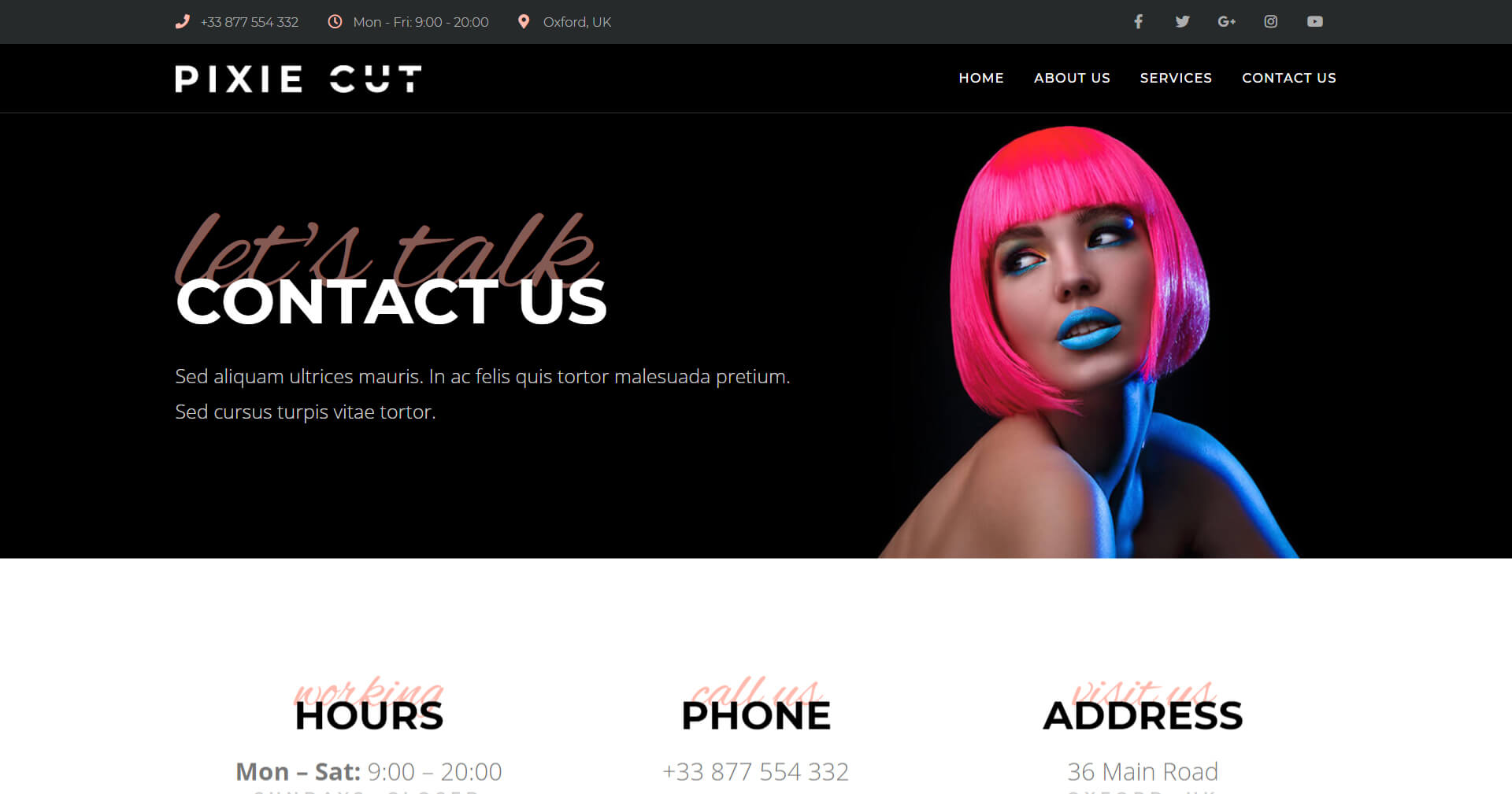 Hair Salon Contact Page